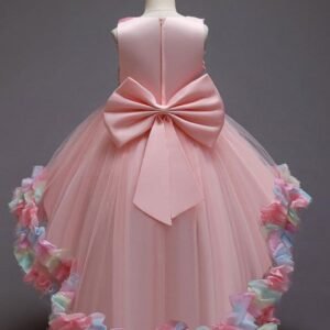 Pink 3D Floral Hi-Lo Flower Girl Dresses Sleeveless