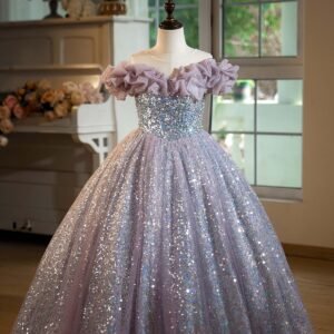 Lilac Sequins Sleeveless Floor-length Girl Birthday Dress